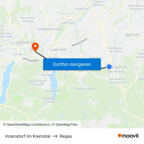 Inzersdorf Im Kremstal to Regau map
