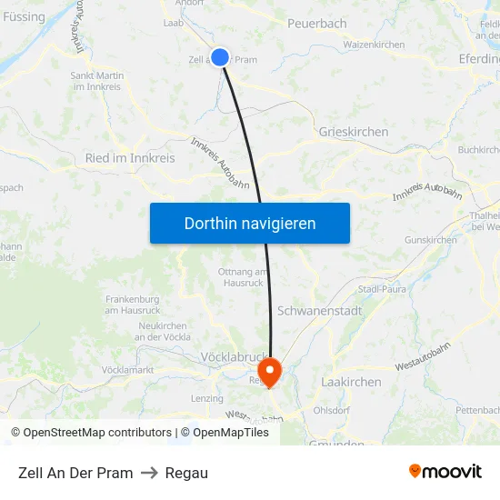 Zell An Der Pram to Regau map