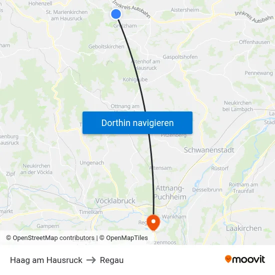 Haag am Hausruck to Regau map