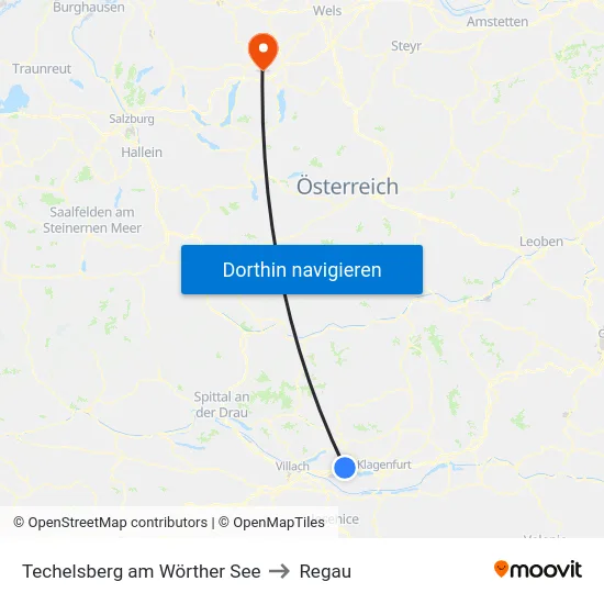 Techelsberg am Wörther See to Regau map