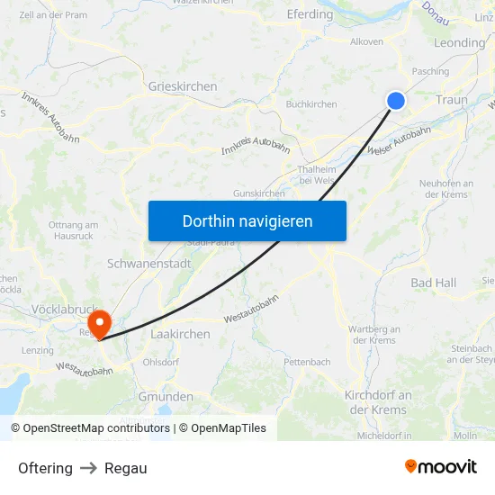 Oftering to Regau map