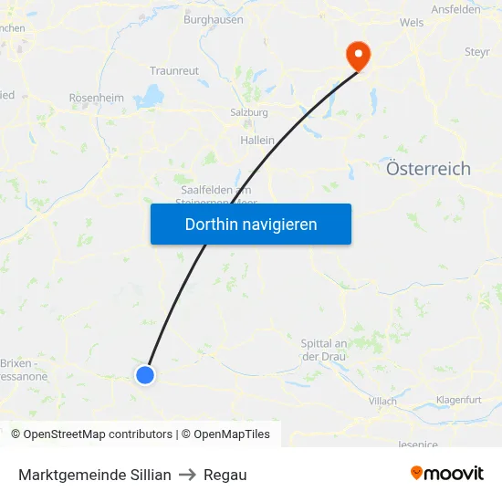 Marktgemeinde Sillian to Regau map