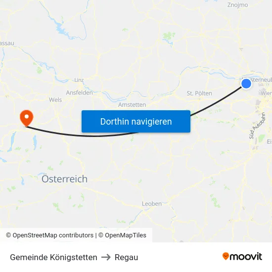 Gemeinde Königstetten to Regau map