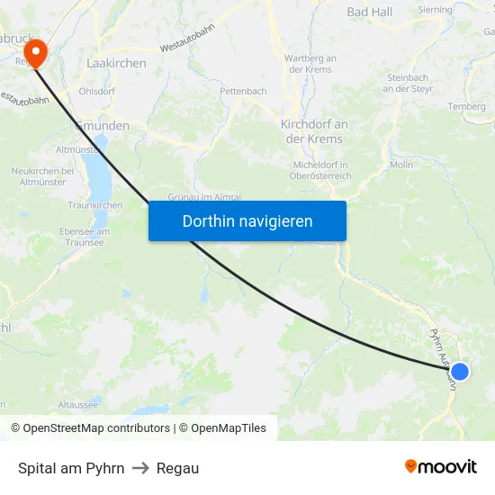 Spital am Pyhrn to Regau map