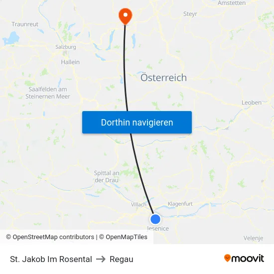 St. Jakob Im Rosental to Regau map