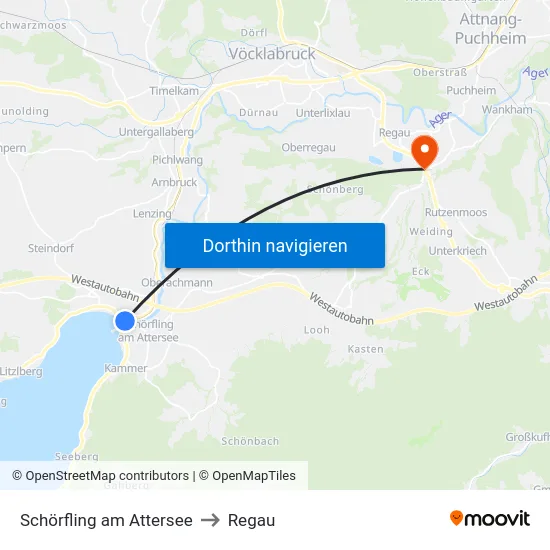 Schörfling am Attersee to Regau map