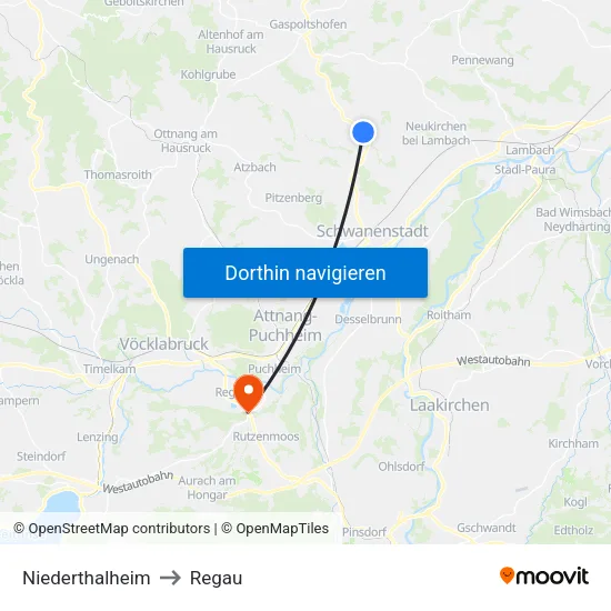 Niederthalheim to Regau map