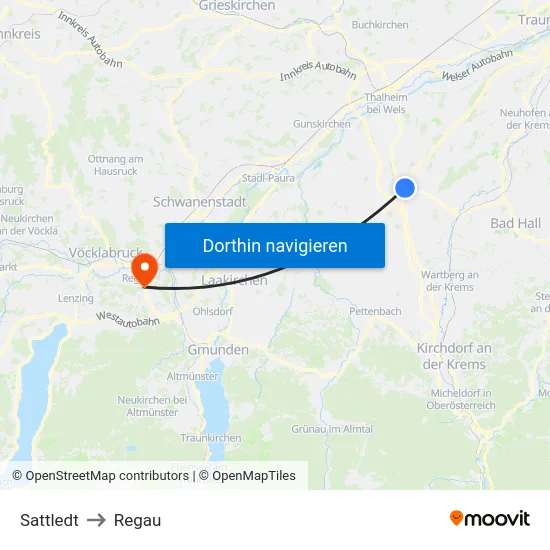 Sattledt to Regau map