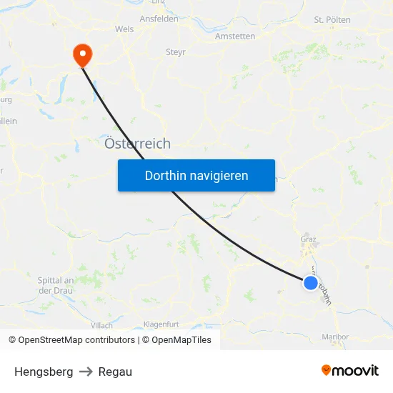 Hengsberg to Regau map