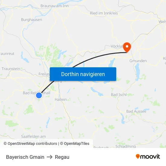 Bayerisch Gmain to Regau map