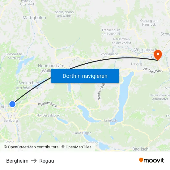 Bergheim to Regau map