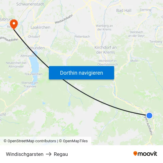 Windischgarsten to Regau map