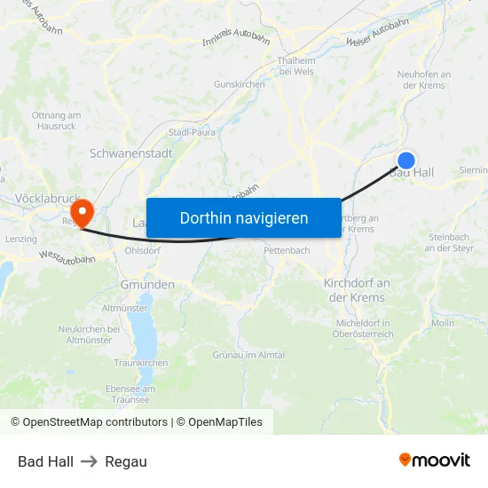 Bad Hall to Regau map