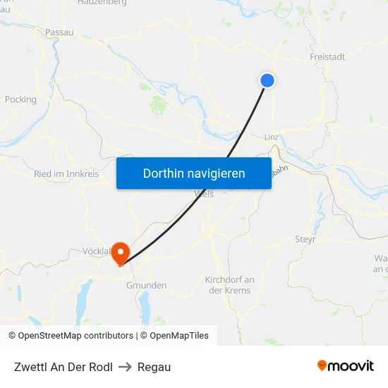 Zwettl An Der Rodl to Regau map