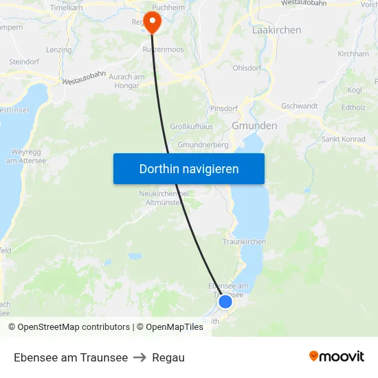 Ebensee am Traunsee to Regau map