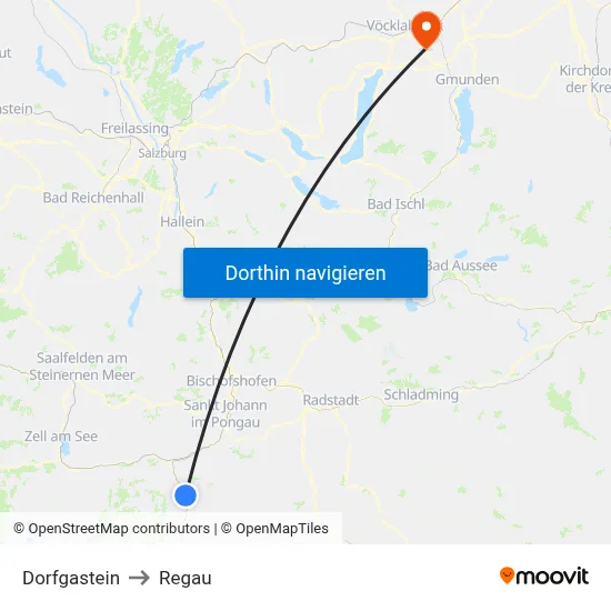 Dorfgastein to Regau map