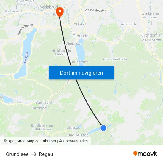 Grundlsee to Regau map