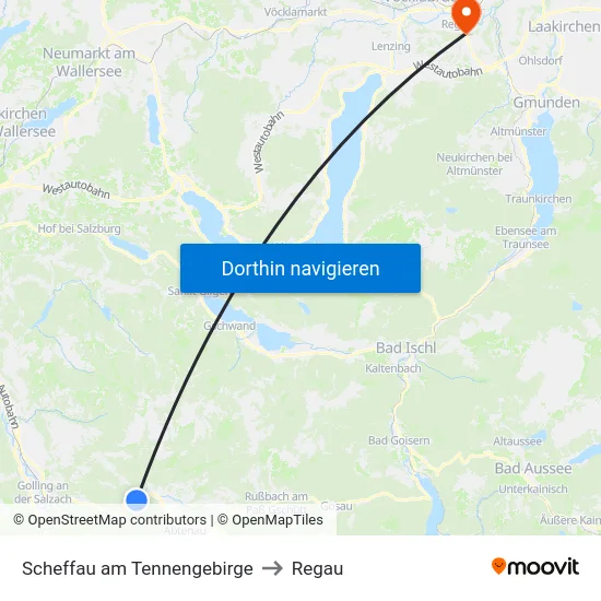 Scheffau am Tennengebirge to Regau map