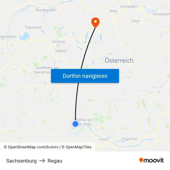 Sachsenburg to Regau map