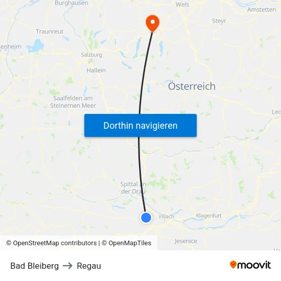 Bad Bleiberg to Regau map