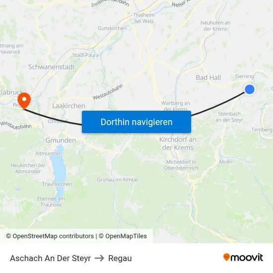 Aschach An Der Steyr to Regau map