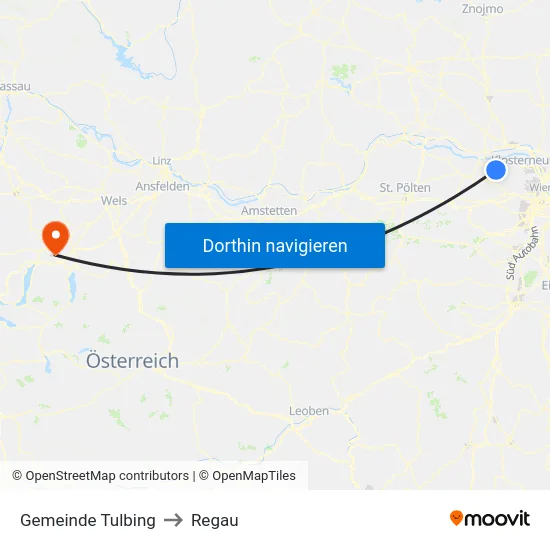Gemeinde Tulbing to Regau map