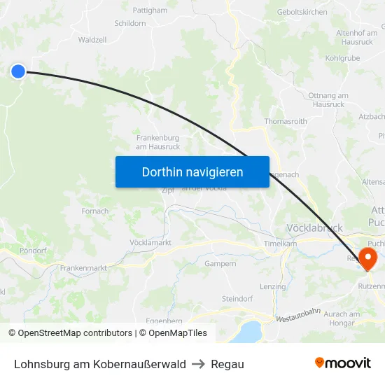 Lohnsburg am Kobernaußerwald to Regau map