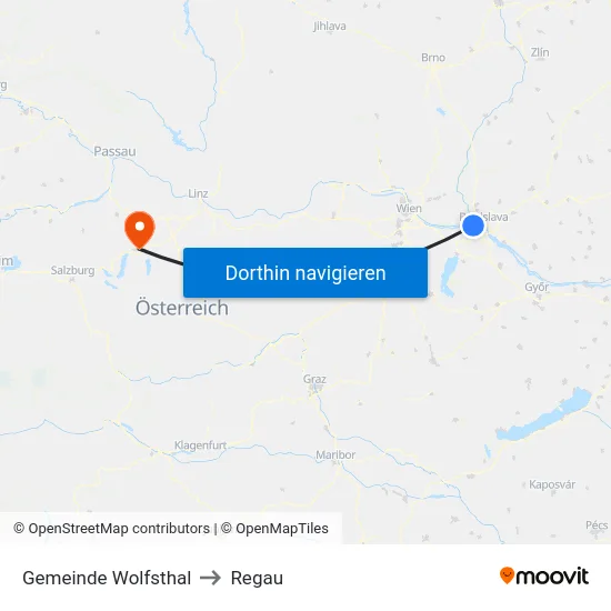 Gemeinde Wolfsthal to Regau map