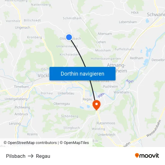 Pilsbach to Regau map