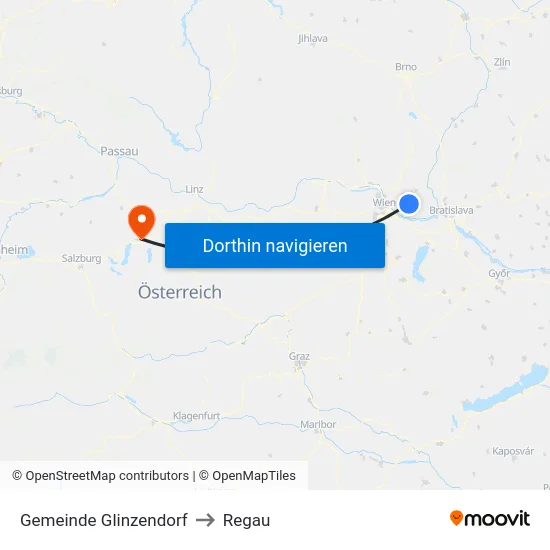 Gemeinde Glinzendorf to Regau map