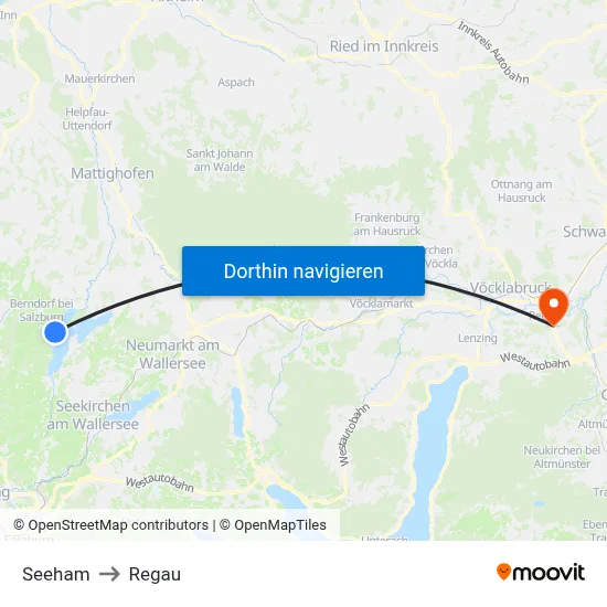 Seeham to Regau map