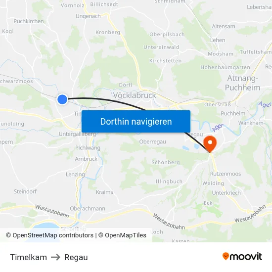 Timelkam to Regau map