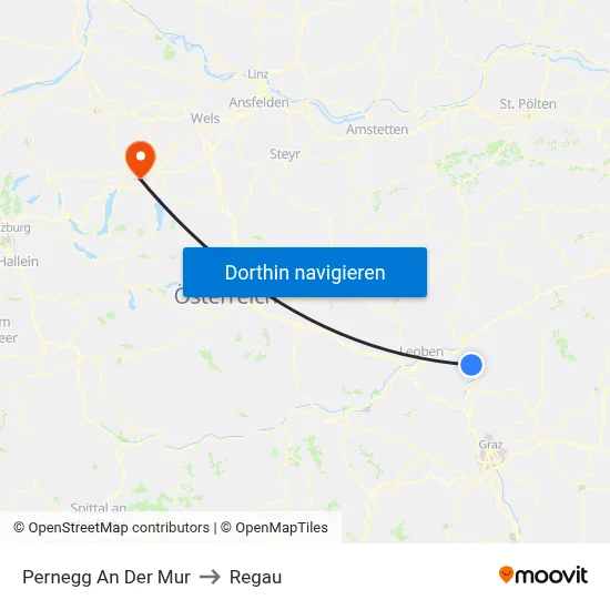 Pernegg An Der Mur to Regau map