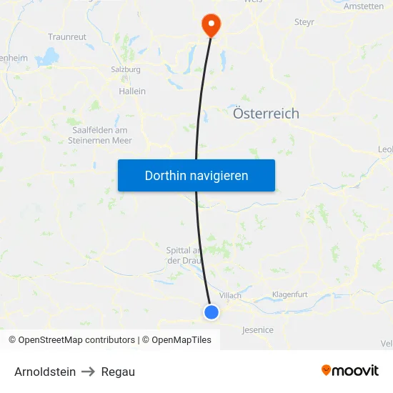 Arnoldstein to Regau map