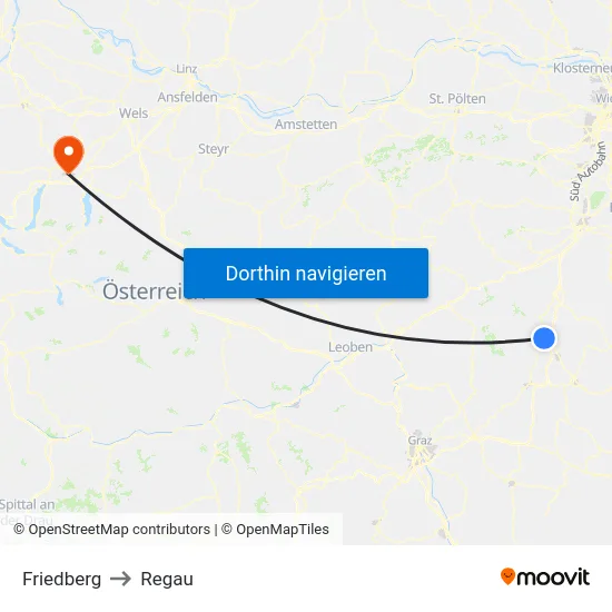 Friedberg to Regau map