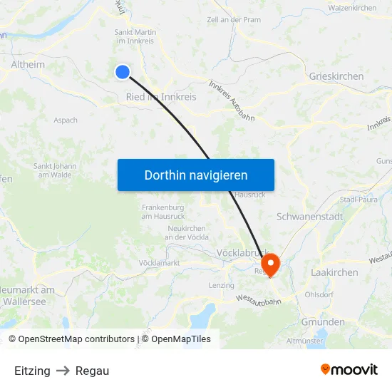 Eitzing to Regau map