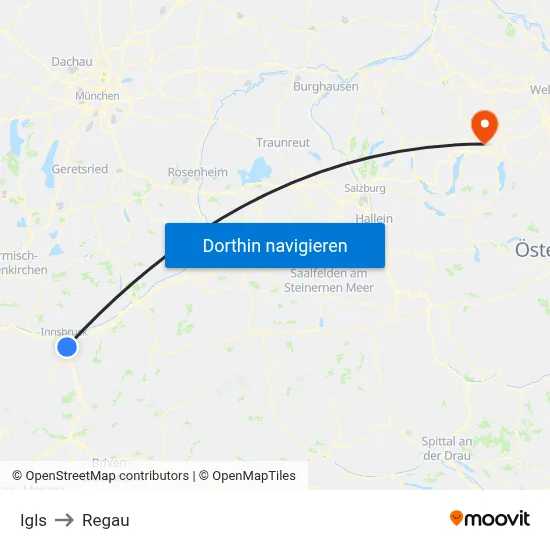 Igls to Regau map