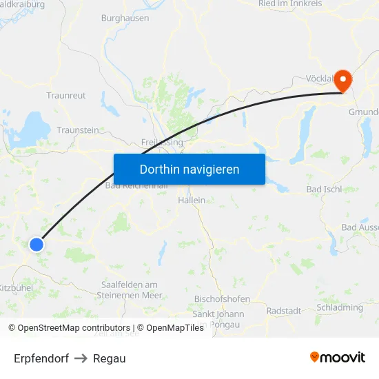 Erpfendorf to Regau map