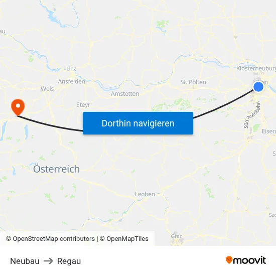 Neubau to Regau map