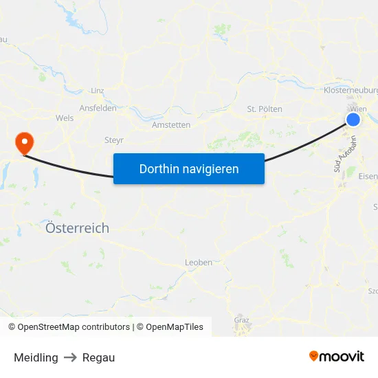 Meidling to Regau map