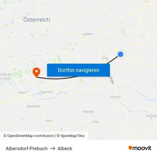 Albersdorf-Prebuch to Albeck map
