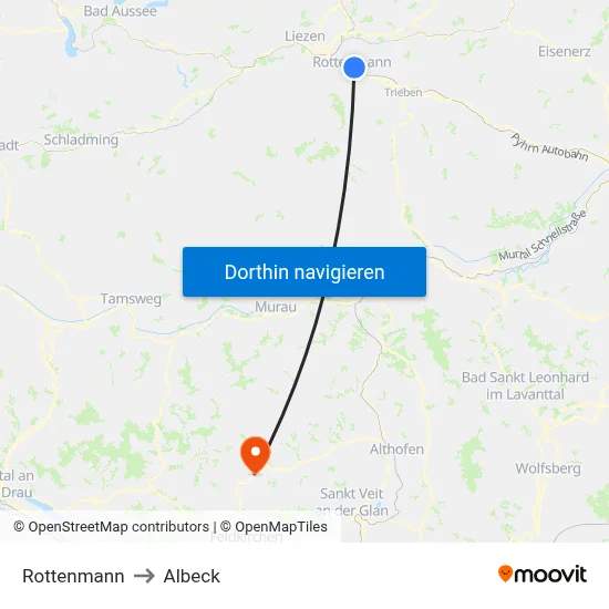 Rottenmann to Albeck map