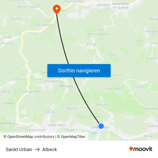 Sankt Urban to Albeck map