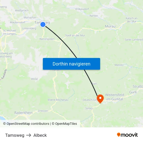 Tamsweg to Albeck map
