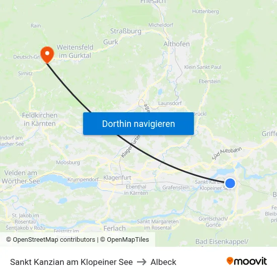 Sankt Kanzian am Klopeiner See to Albeck map