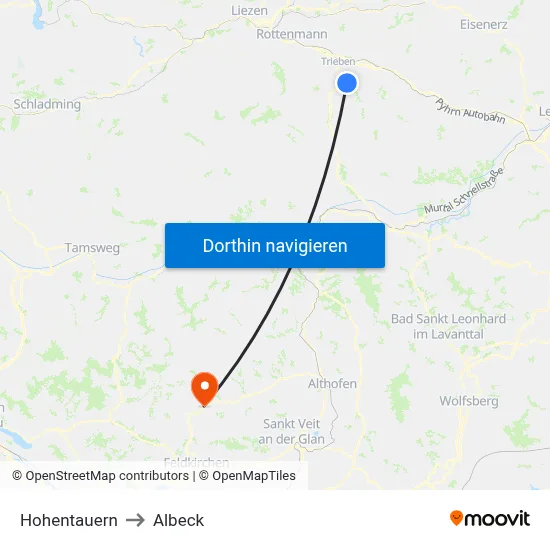 Hohentauern to Albeck map