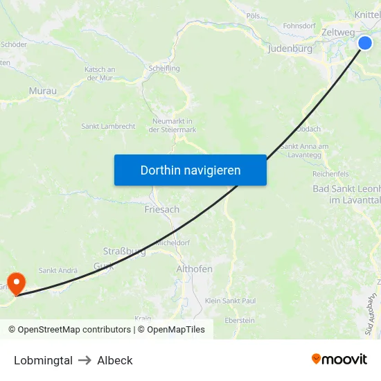 Lobmingtal to Albeck map