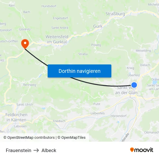 Frauenstein to Albeck map