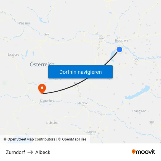 Zurndorf to Albeck map