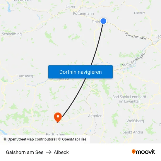Gaishorn am See to Albeck map